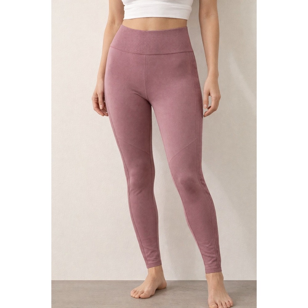 Seamless High Waisted Moto Ribbed Leggings Dusty Rose Mauve Yoga Workout Pants